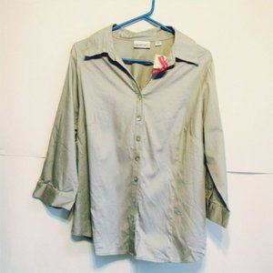 Women's Button Front Shirt Size 14/16 Collared Fitted 3/4 Sleeve Grey Avenue